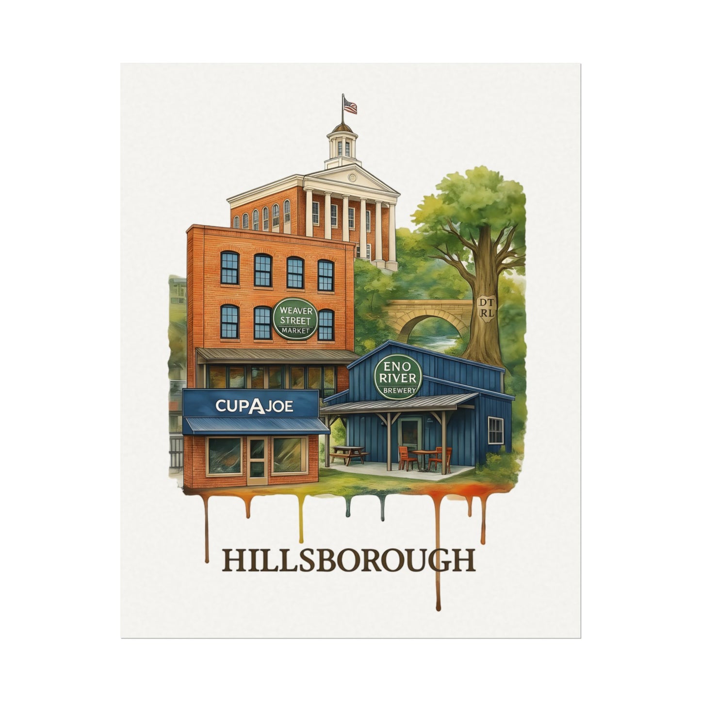 Hillsborough Watercolor Matte Poster — Textured Townscape Art Print