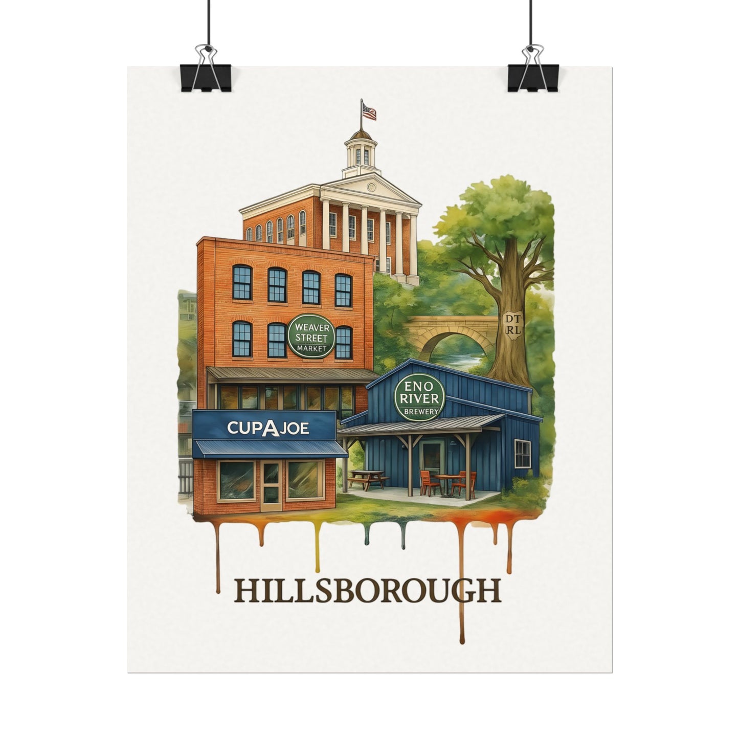 Hillsborough Watercolor Matte Poster — Textured Townscape Art Print