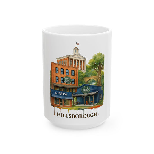 Hillsborough Town Landmark Ceramic Mug — Illustrated Small-Town Coffee Cup (11oz & 15oz)