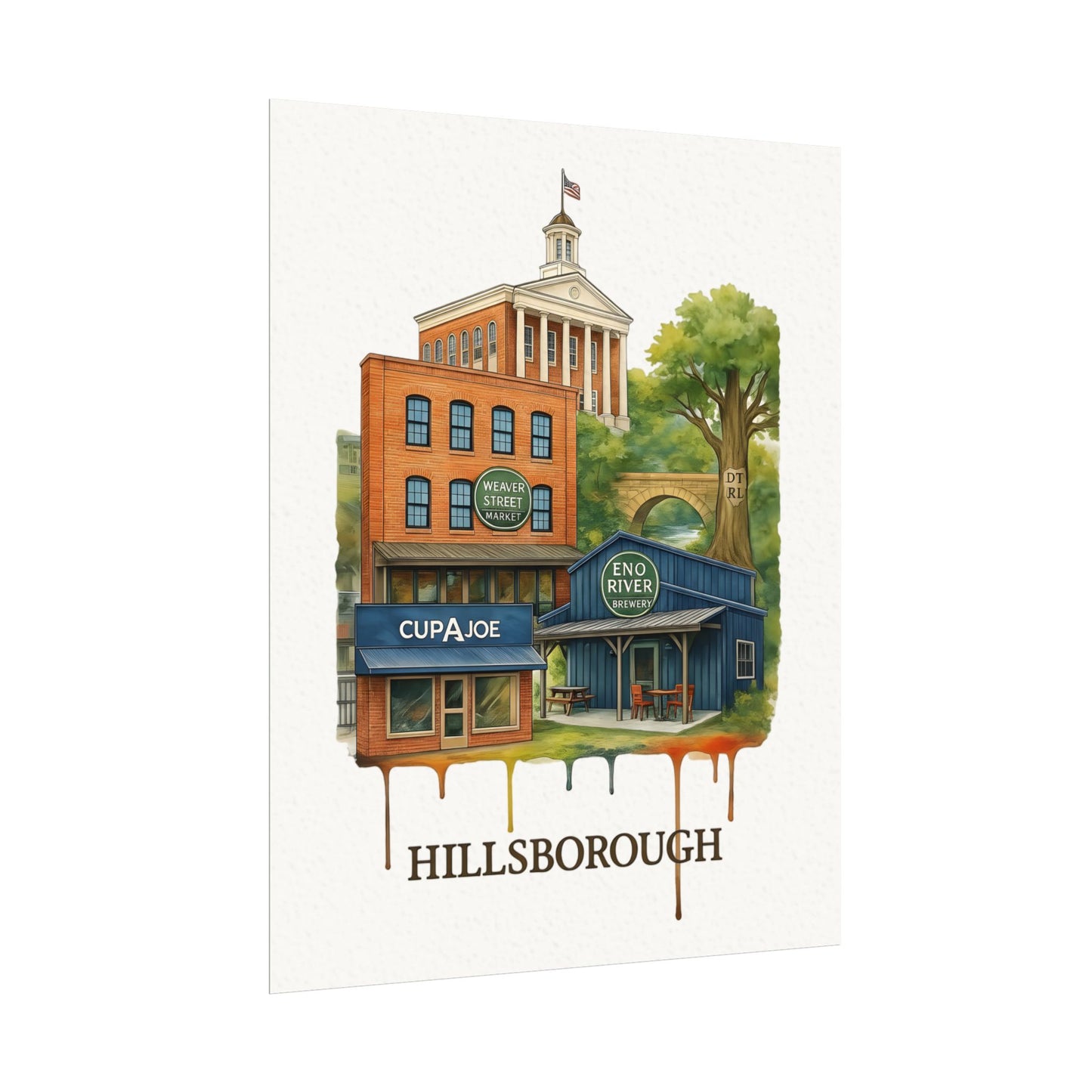 Hillsborough Watercolor Matte Poster — Textured Townscape Art Print