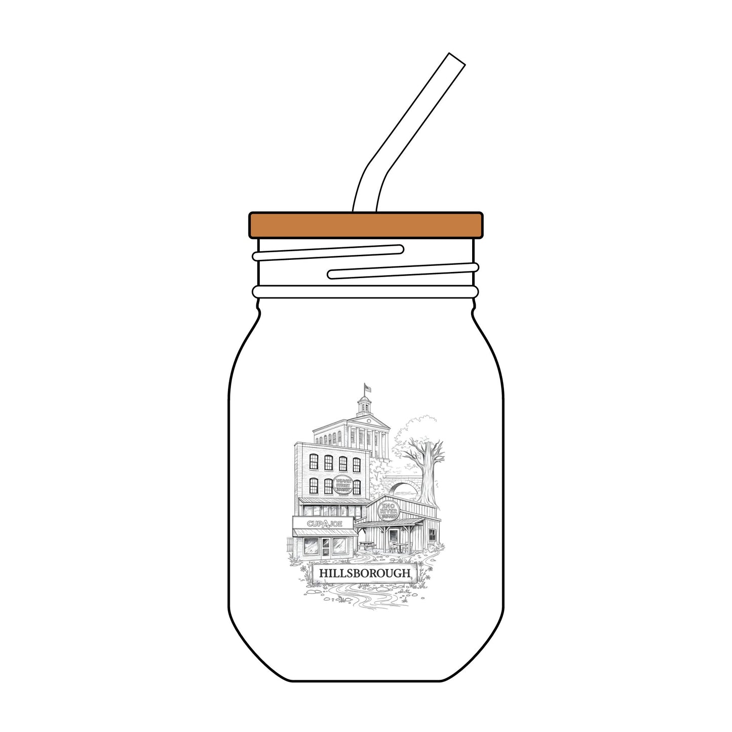 Hillsborough NC 16oz Engraved Mason Sipper Glass with Straw — Hillsborough Landmark Design