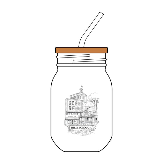 Hillsborough NC 16oz Engraved Mason Sipper Glass with Straw — Hillsborough Landmark Design