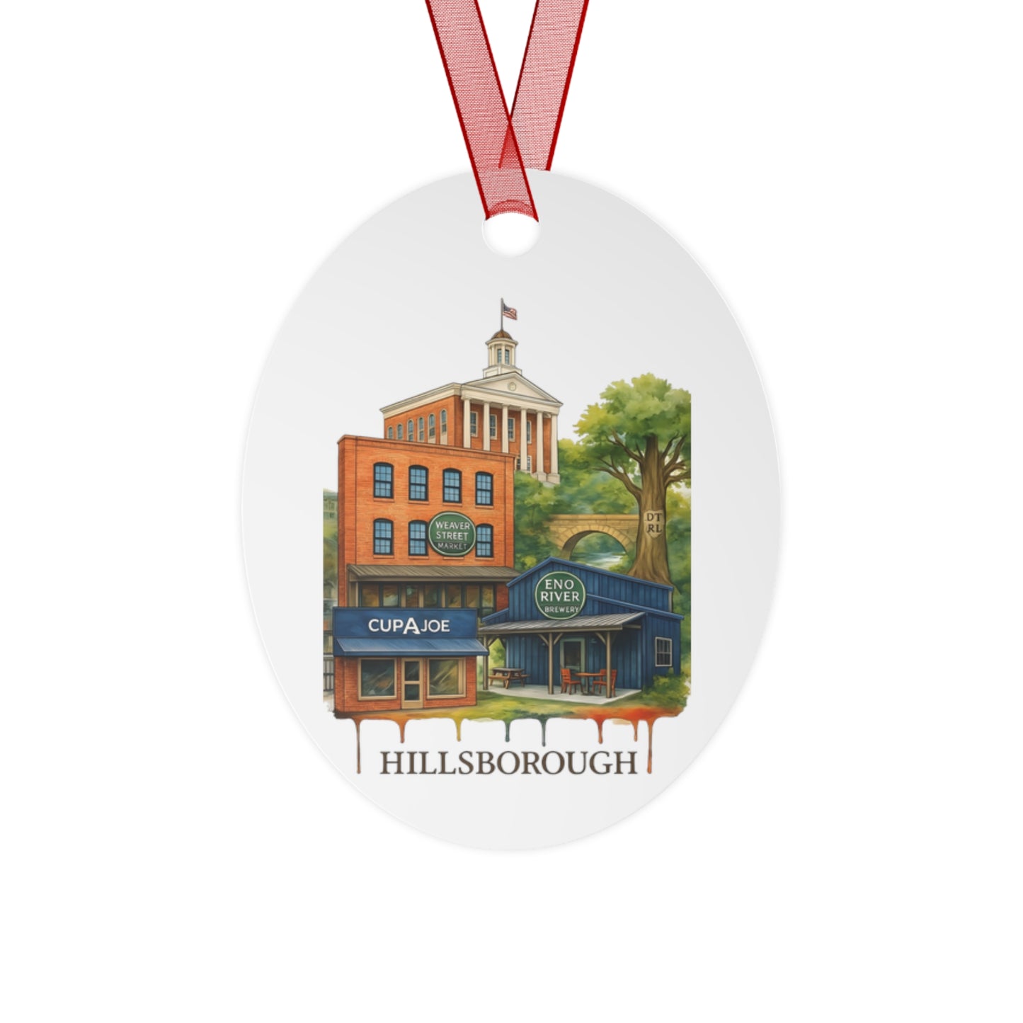 Hillsborough, NC • Oval Aluminum Holiday Ornament (Full-Color Edition)