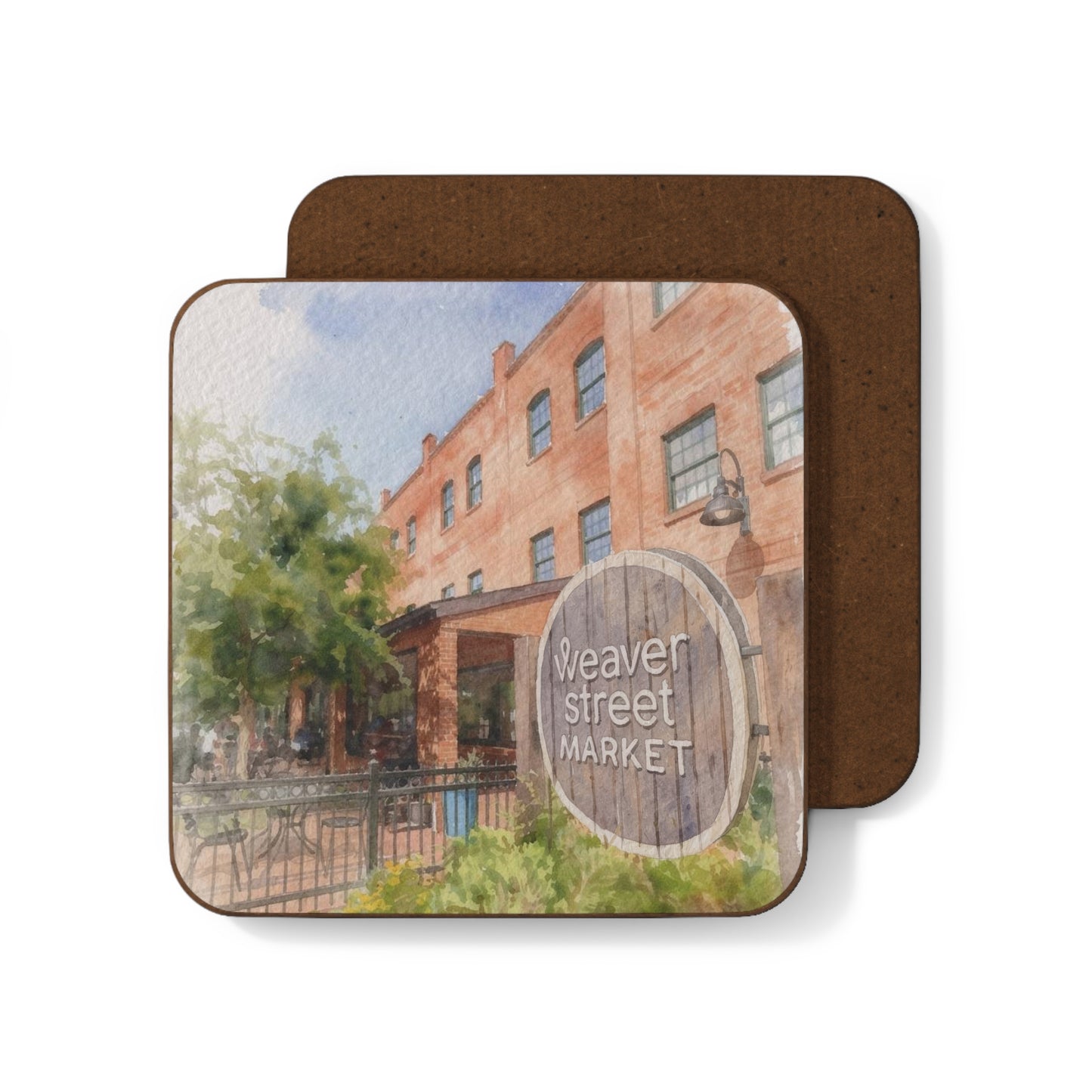 Weaver Street Market Building Hardboard Coaster — Local Landmark Souvenir